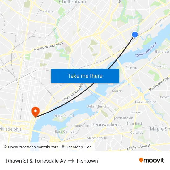 Rhawn St & Torresdale Av to Fishtown map