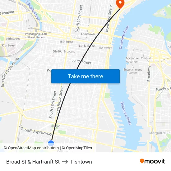 Broad St & Hartranft St to Fishtown map