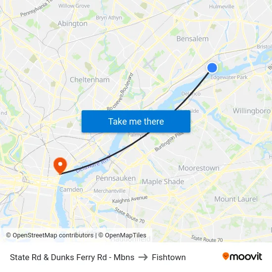 State Rd & Dunks Ferry Rd - Mbns to Fishtown map
