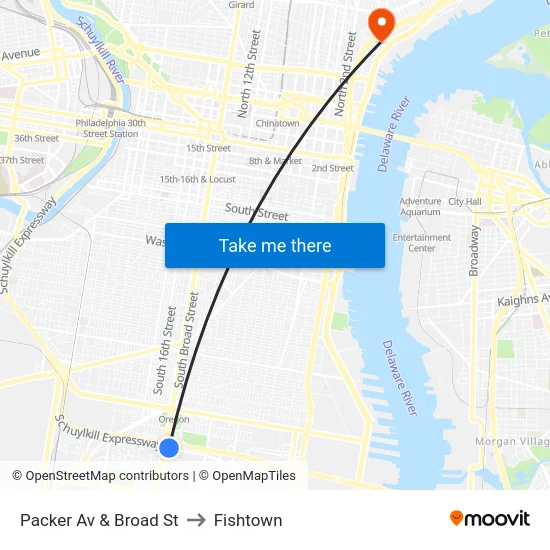Packer Av & Broad St to Fishtown map