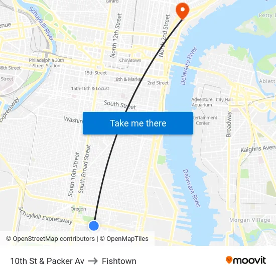 10th St & Packer Av to Fishtown map