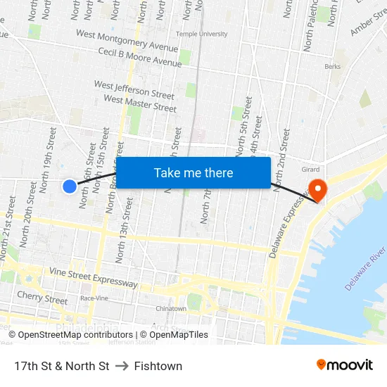 17th St & North St to Fishtown map