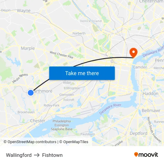Wallingford to Fishtown map