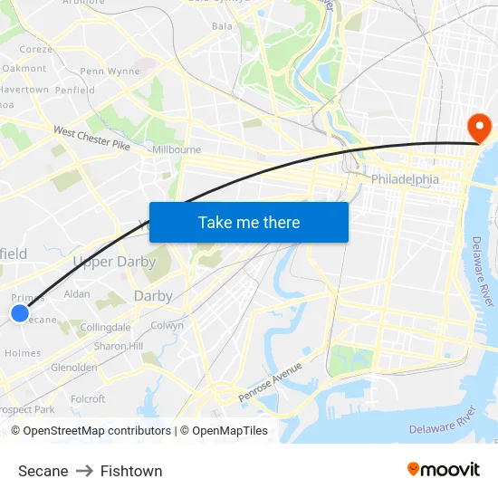Secane to Fishtown map