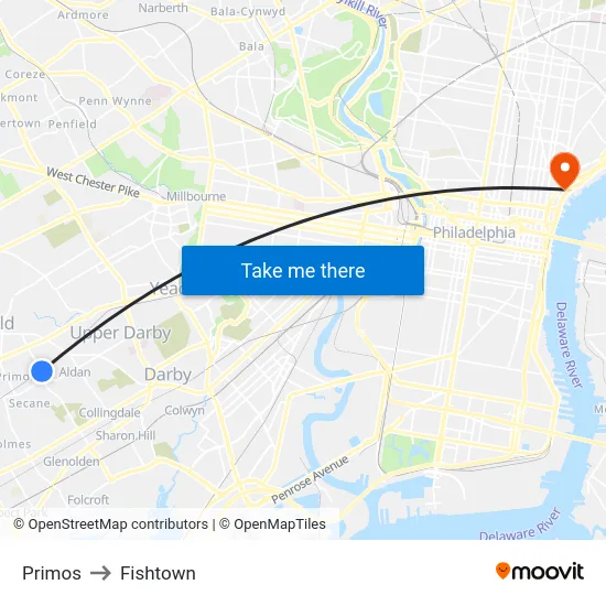 Primos to Fishtown map