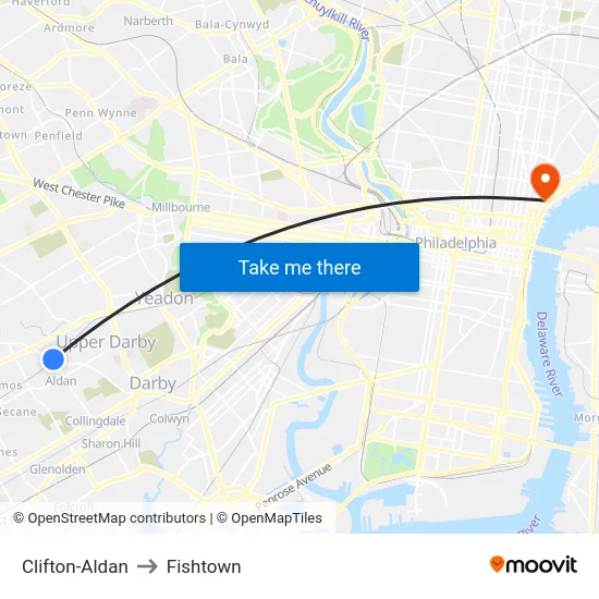 Clifton-Aldan to Fishtown map
