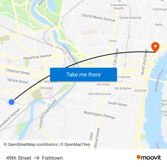 49th Street to Fishtown map