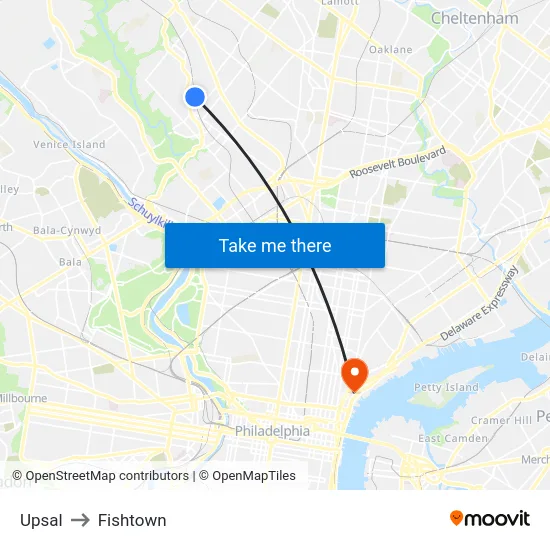 Upsal to Fishtown map