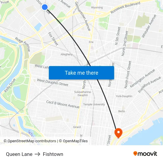 Queen Lane to Fishtown map