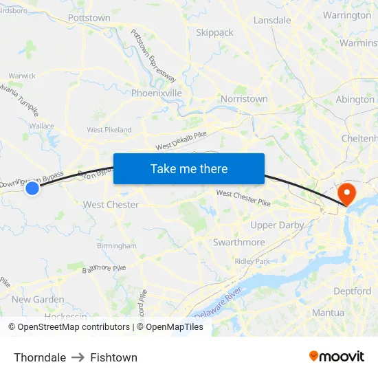 Thorndale to Fishtown map
