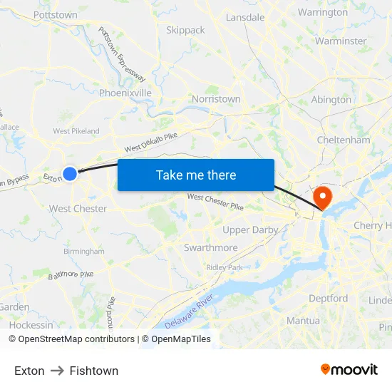 Exton to Fishtown map