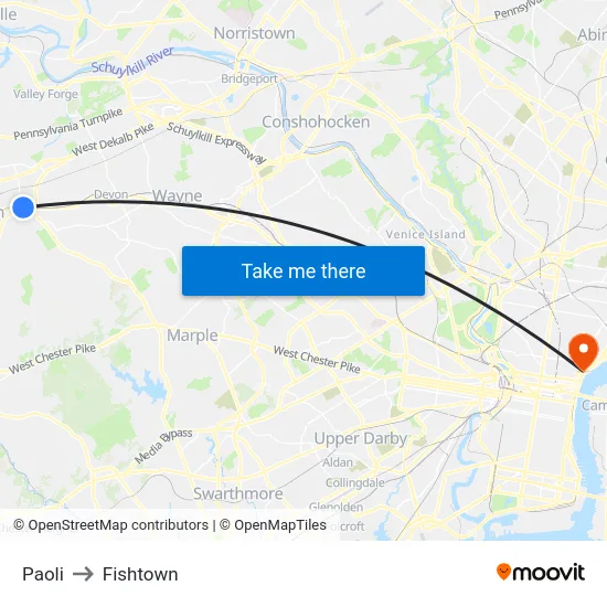 Paoli to Fishtown map