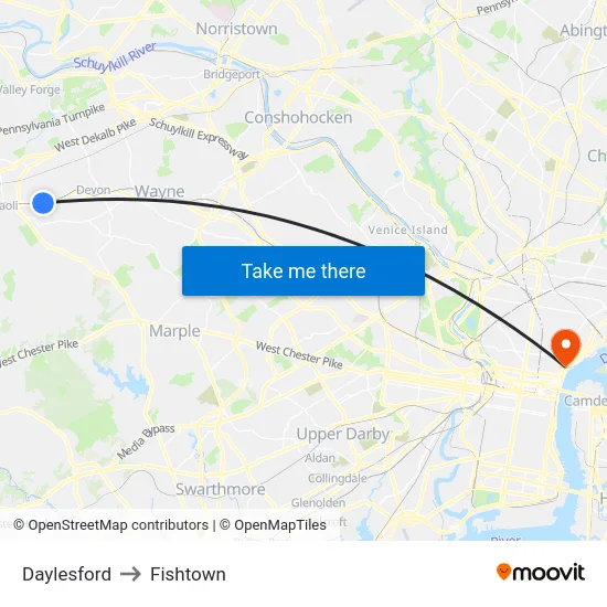 Daylesford to Fishtown map