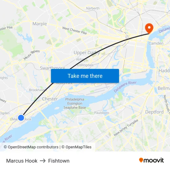 Marcus Hook to Fishtown map