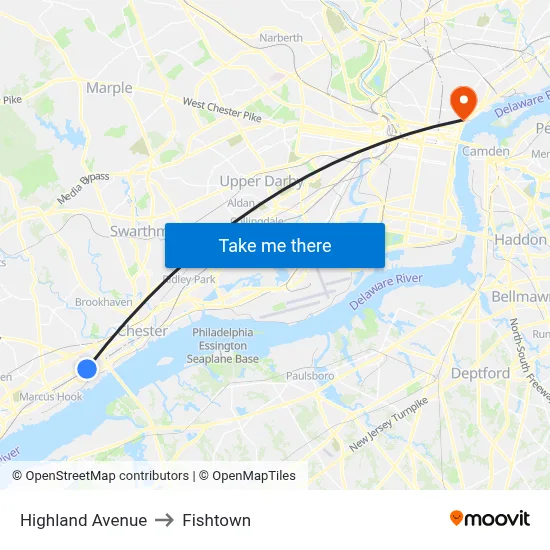 Highland Avenue to Fishtown map