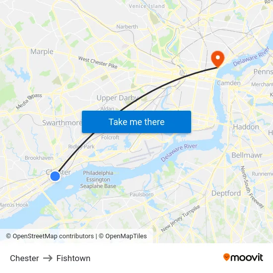 Chester to Fishtown map