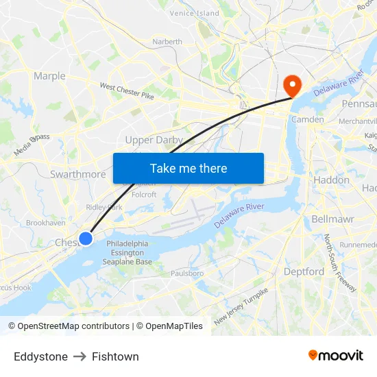 Eddystone to Fishtown map