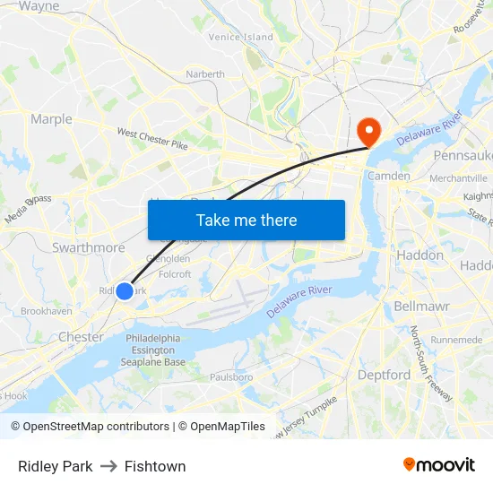 Ridley Park to Fishtown map