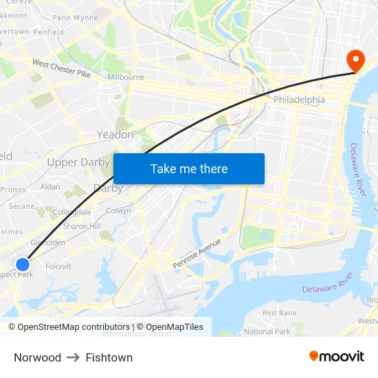 Norwood to Fishtown map