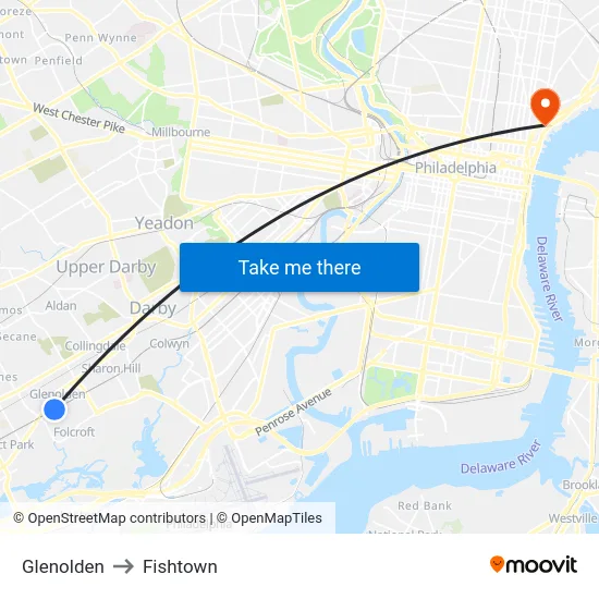 Glenolden to Fishtown map