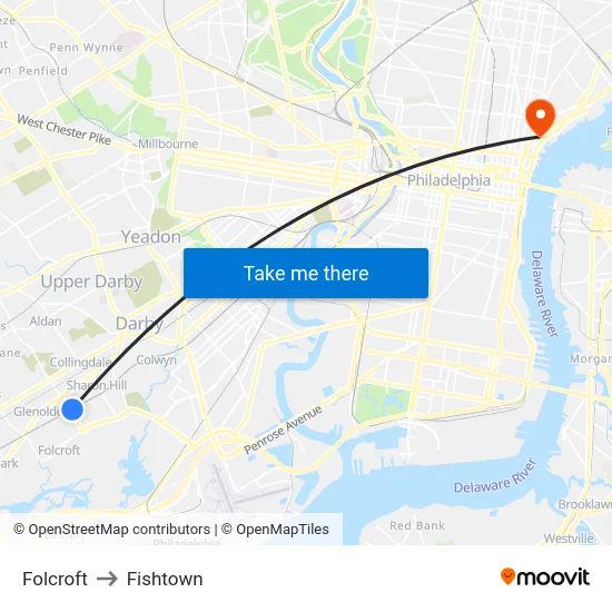 Folcroft to Fishtown map