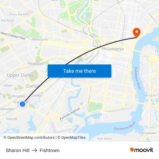 Sharon Hill to Fishtown map