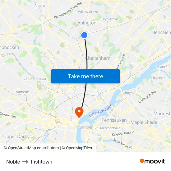 Noble to Fishtown map