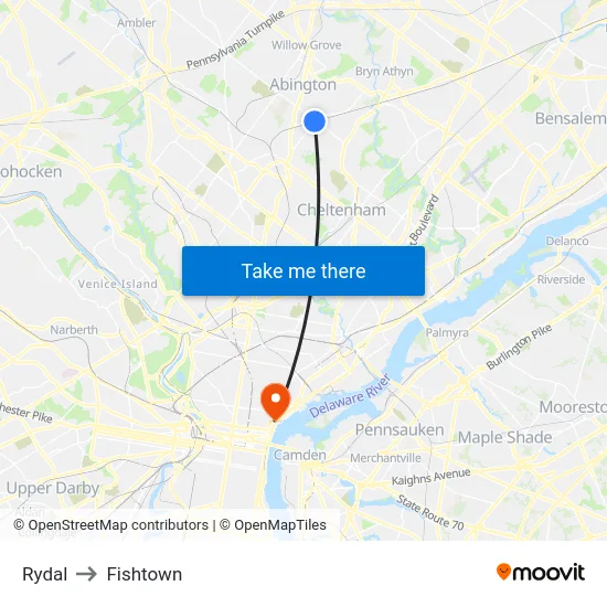 Rydal to Fishtown map