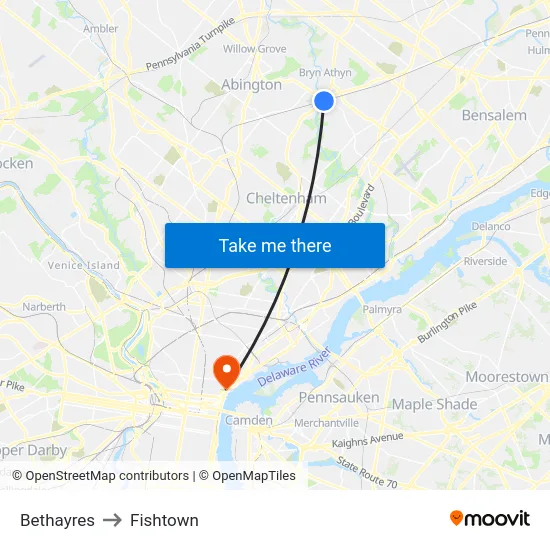 Bethayres to Fishtown map