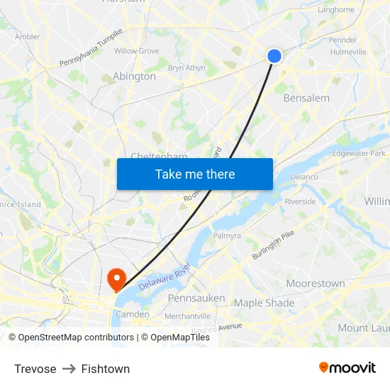 Trevose to Fishtown map