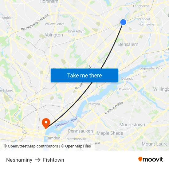 Neshaminy to Fishtown map