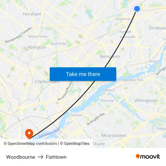 Woodbourne to Fishtown map