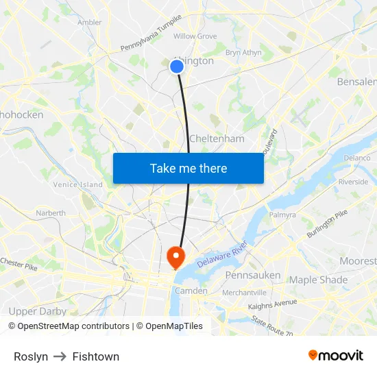 Roslyn to Fishtown map