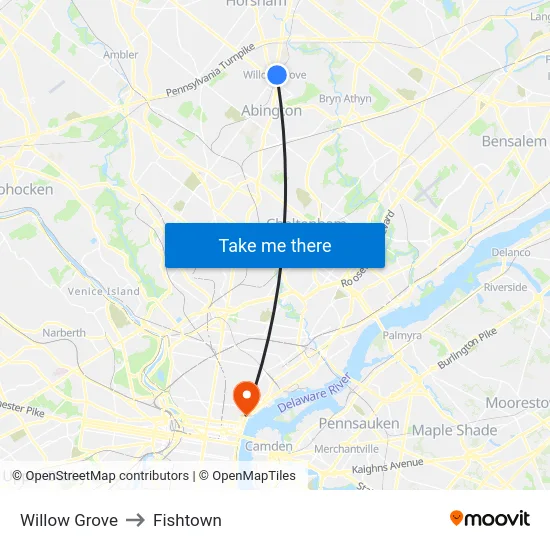 Willow Grove to Fishtown map