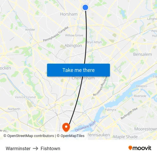 Warminster to Fishtown map