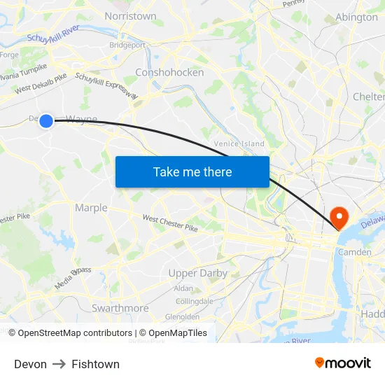Devon to Fishtown map