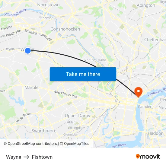 Wayne to Fishtown map