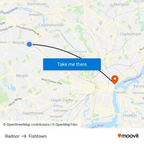 Radnor to Fishtown map