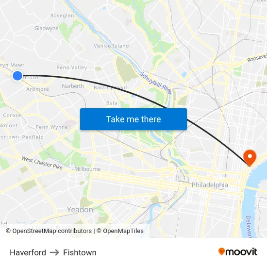 Haverford to Fishtown map
