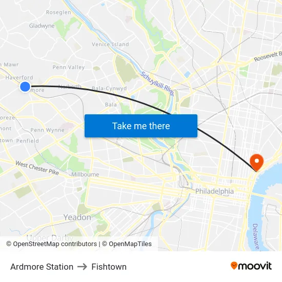 Ardmore Station to Fishtown map