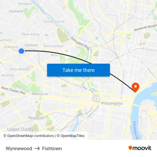 Wynnewood to Fishtown map