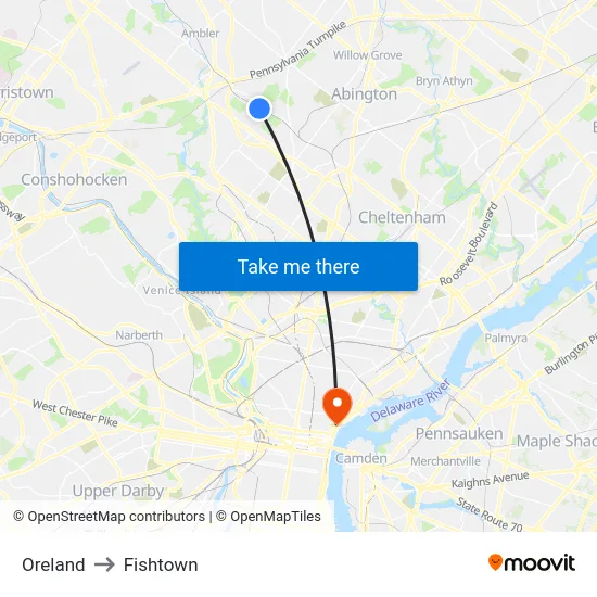 Oreland to Fishtown map