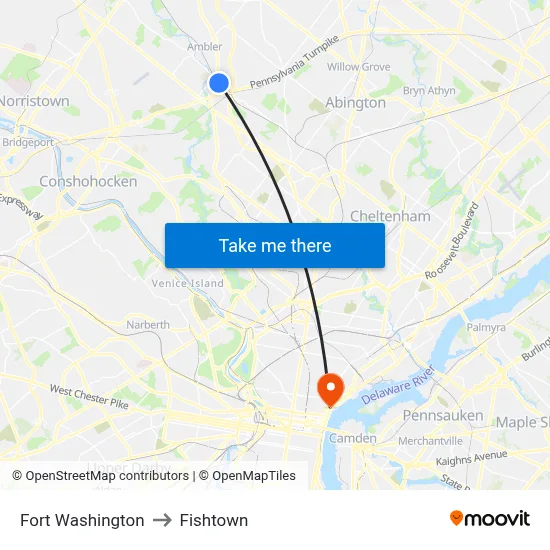 Fort Washington to Fishtown map