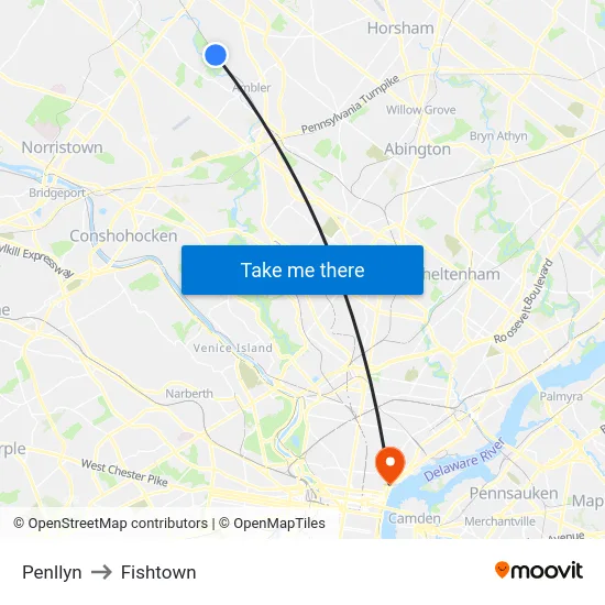 Penllyn to Fishtown map