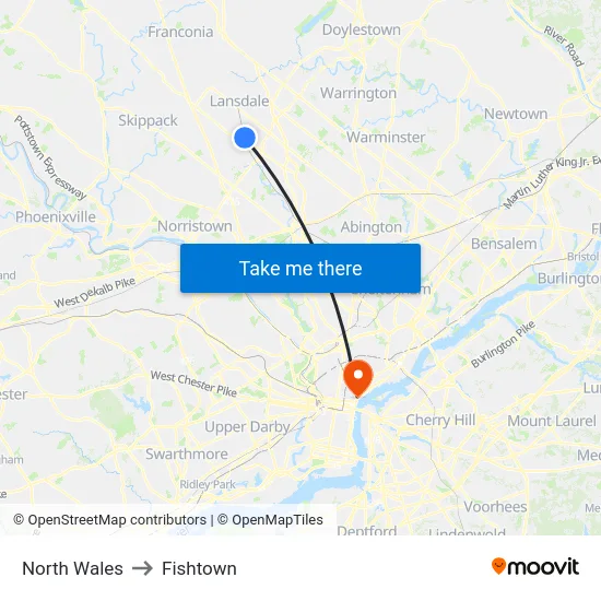 North Wales to Fishtown map