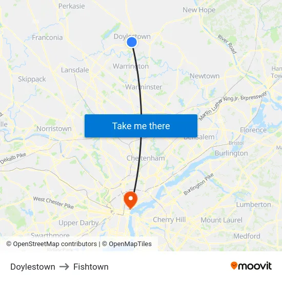 Doylestown to Fishtown map