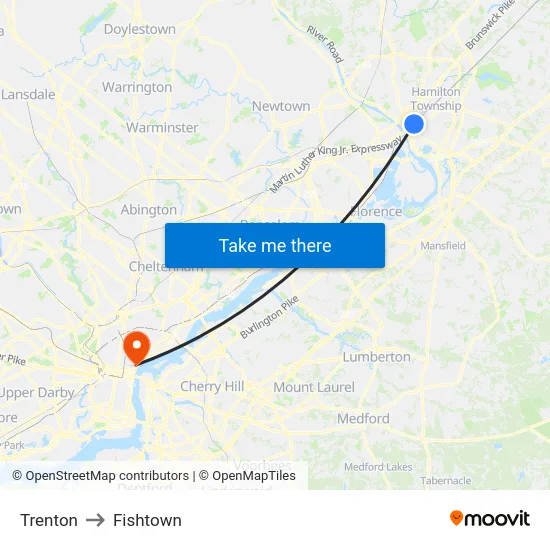 Trenton to Fishtown map