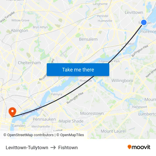 Levittown-Tullytown to Fishtown map