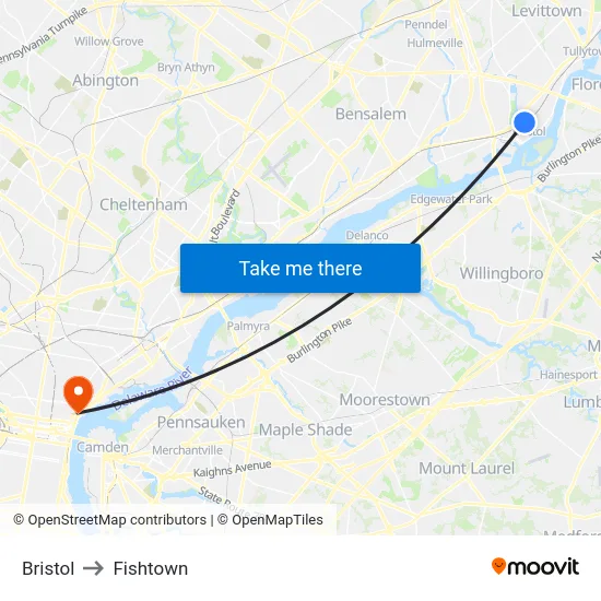 Bristol to Fishtown map