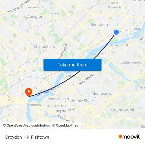 Croydon to Fishtown map